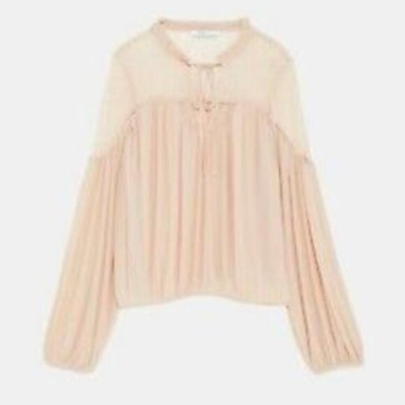 Zara Balloon Sleeve Blouse Lace Yoke - Picture 5 of 11